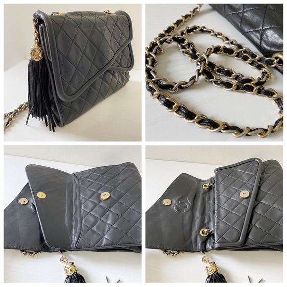 ❤️SOLD❤️Chanel black quilted lambskin leather double flap vintage shoulder bag - Picture 7 of 10